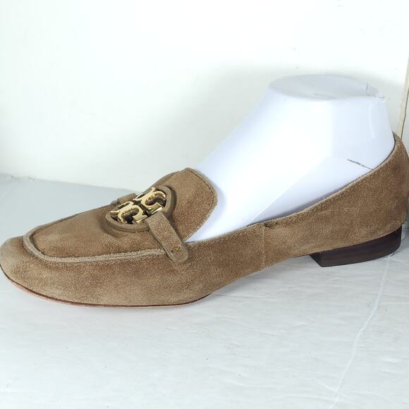TORY BURCH Women's Metal Miller US8M Taupe Suede Medallion Logo Loafer Flats - Picture 6 of 16